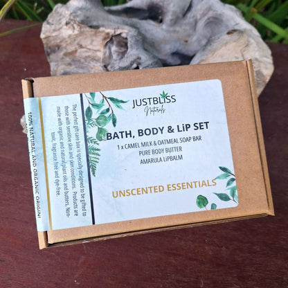 GIFT BOX: Bath, Body & Lip Set Unscented Essentials - JUSTBLiSS Naturals