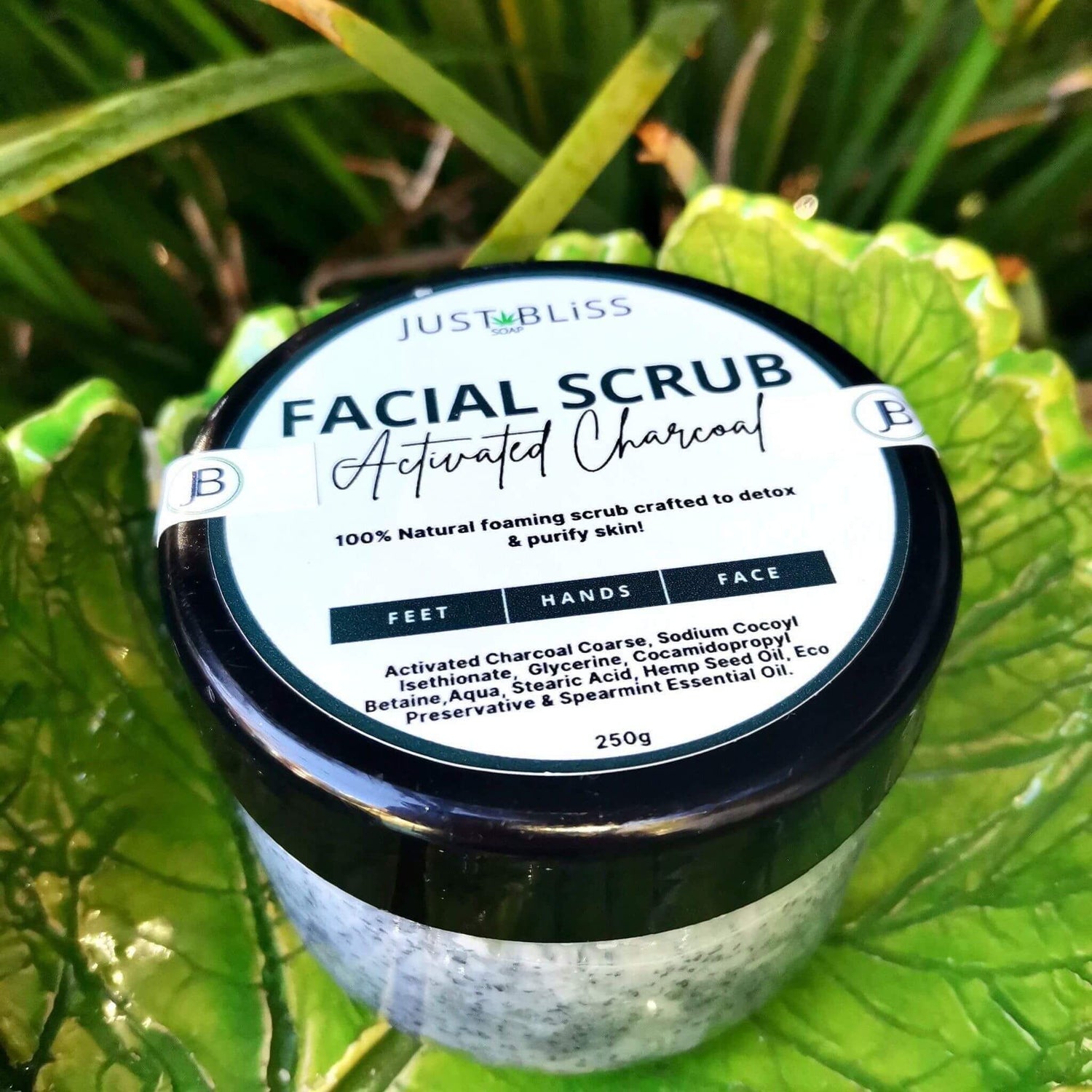 FACIAL SCRUB: Activated Charcoal. Detox (Face) (250g) - JUSTBLiSS Naturals