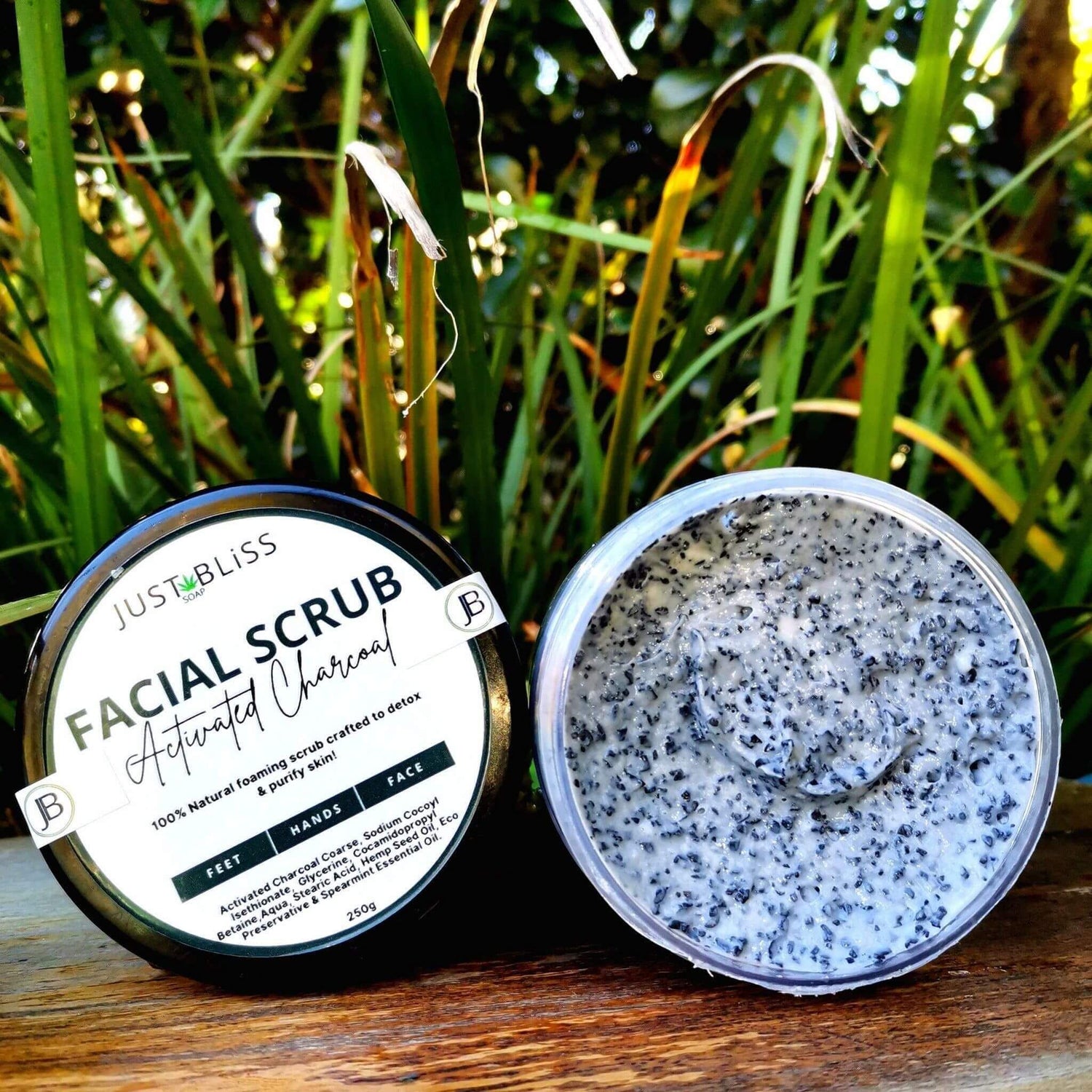 FACIAL SCRUB: Activated Charcoal. Detox (Face) (250g) - JUSTBLiSS Naturals