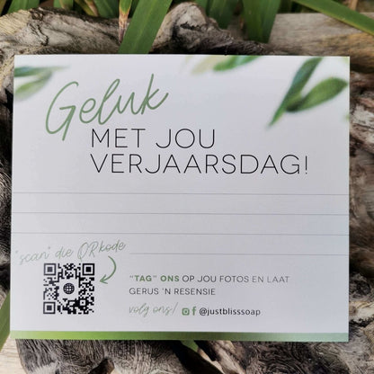 BIRTHDAY CARD: Pre - printed Afrikaans - JUSTBLiSS Naturals