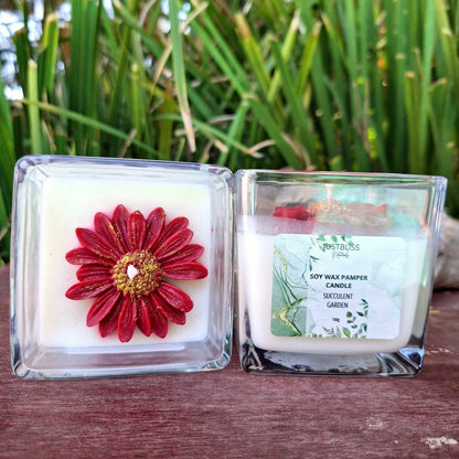 CACTUS FLOWER CANDLE: Succulent Garden with Daisy (200g) - JUSTBLiSS Naturals