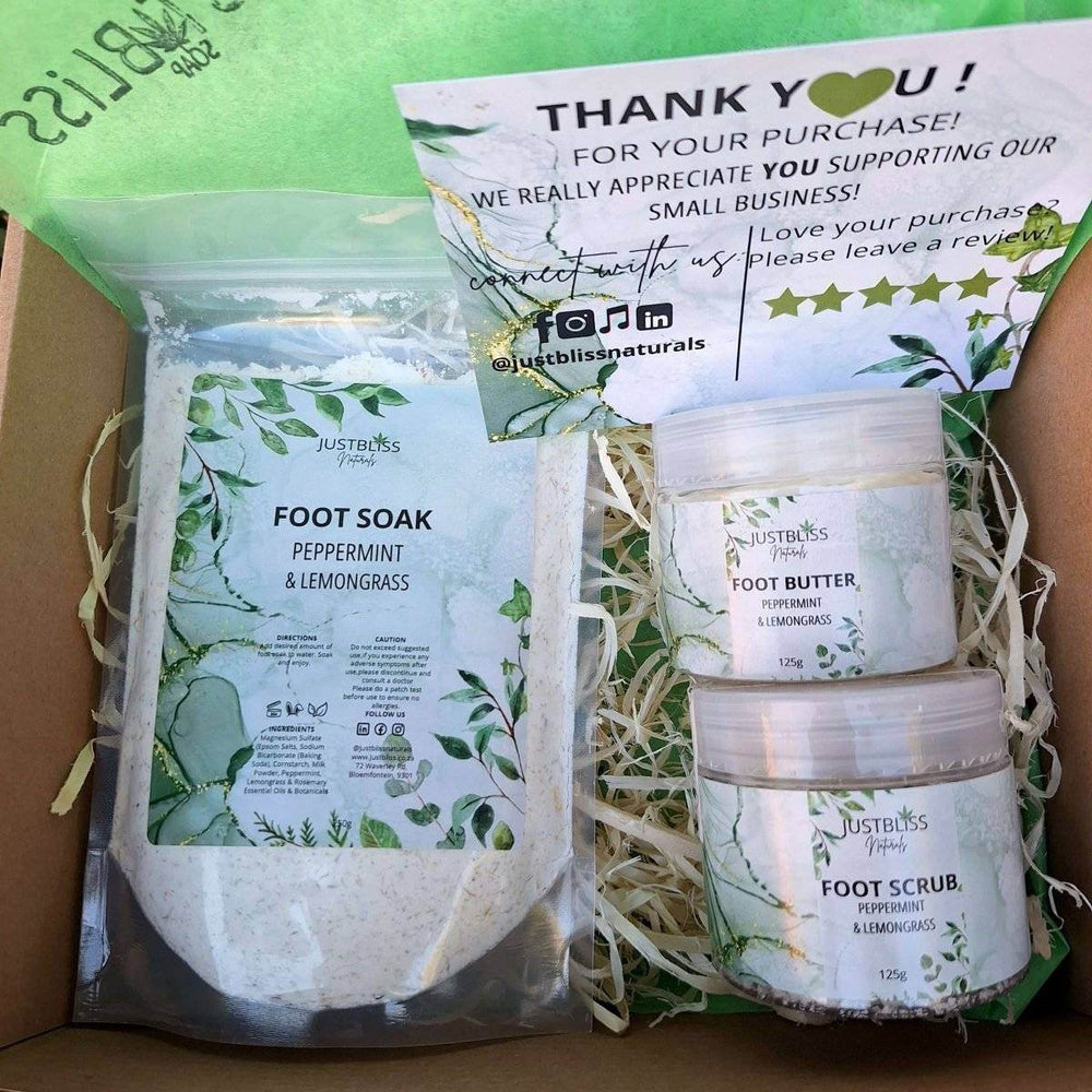 BUNDLES- FOOT CARE: Peppermint & Lemongrass (Soak, Scrub & Balm) - JUSTBLiSS Naturals