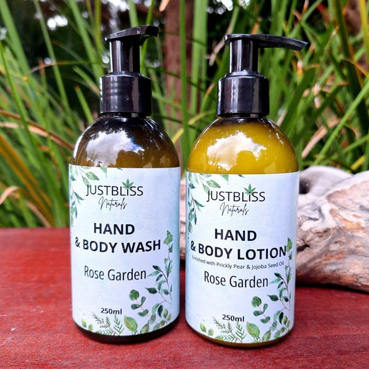 COMBO HAND WASH & LOTION: Rose Garden (Geranium) (250ml) - JUSTBLiSS Naturals