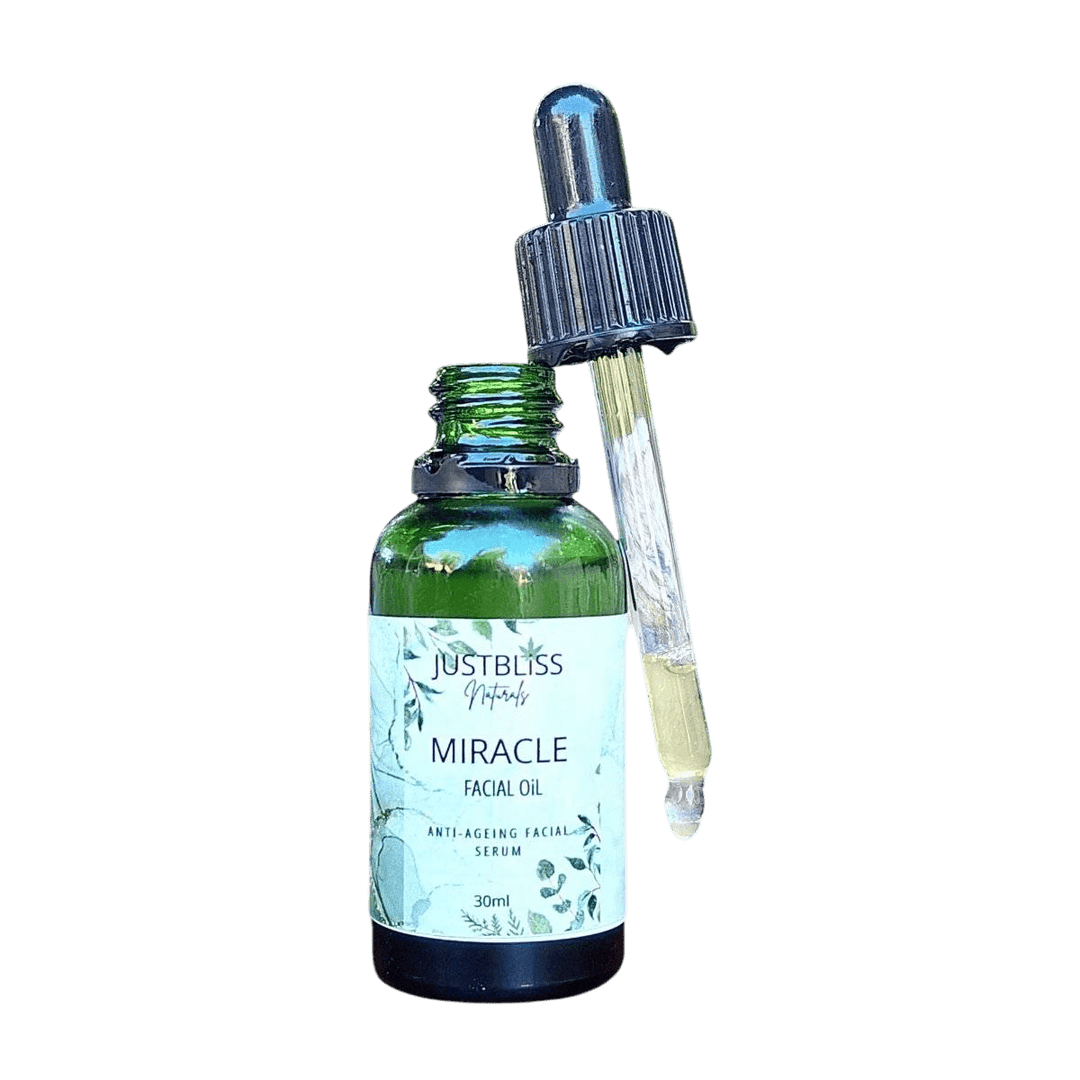 FACIAL OiL: Miracle Oil (A balancing facial oil for all skin types - even oily and acne - prone skin). JUSTBLiSS Naturals