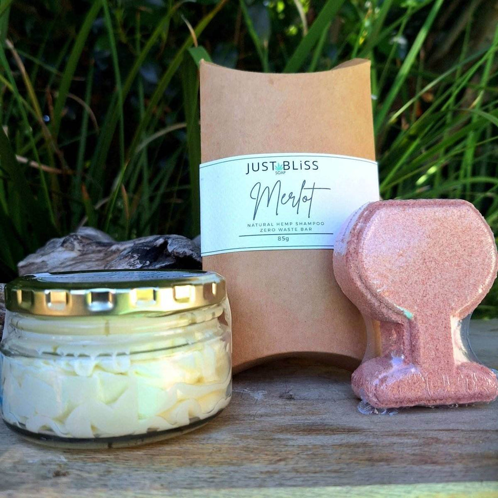 BUNDLES: Merlot Scented Candle, Wine Glass Bath Bomb & Body Butter - JUSTBLiSS Naturals