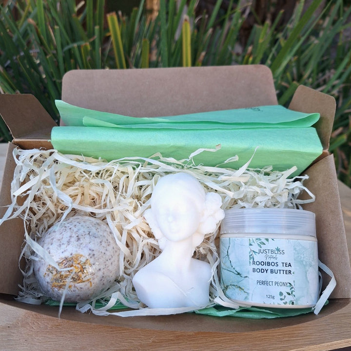 LUXURY GIFT SET: Simply Woman Soap Bar; Bath Bomb; Perfect Peony Body Butter JUSTBLiSS Naturals