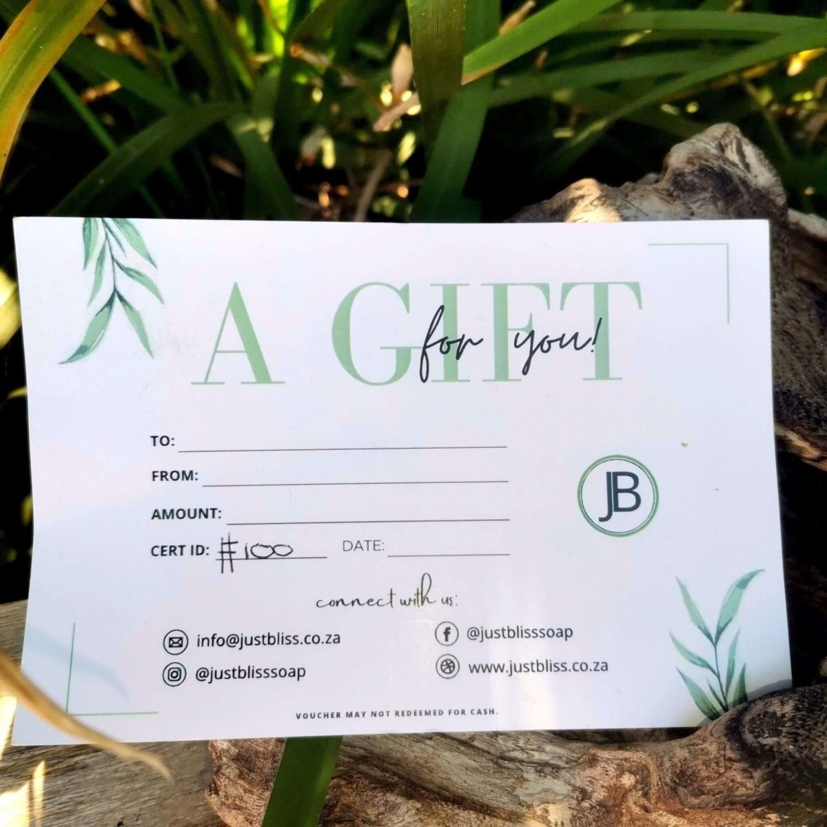 Physical Pre - Printed Gift Card - JUSTBLiSS Naturals