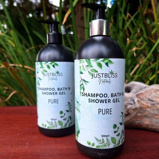 SHAMPOO, BATH & BODY GEL: Pure (500ml) - JUSTBLiSS Naturals