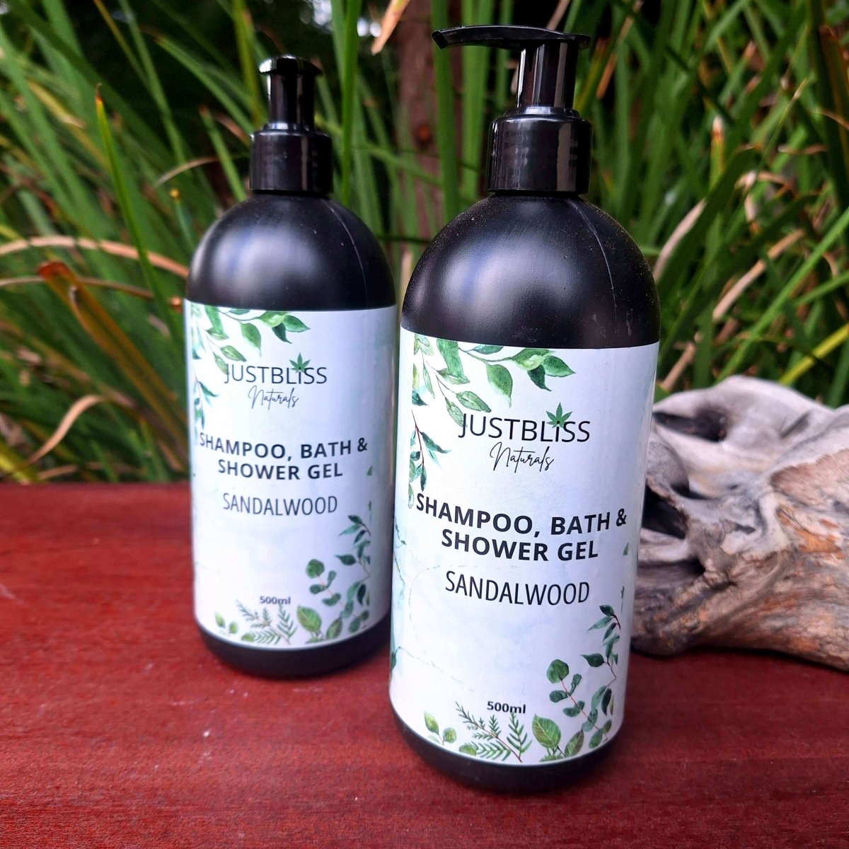 SHAMPOO, BATH & BODY GEL: Sandalwood (500ml) - JUSTBLiSS Naturals